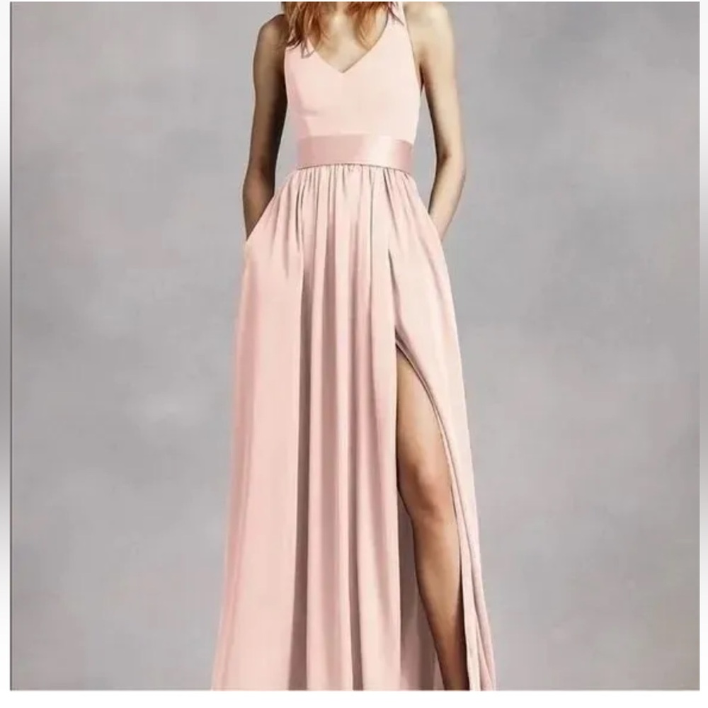 V-Neck Blush Pink Maxi Dress with High Slit